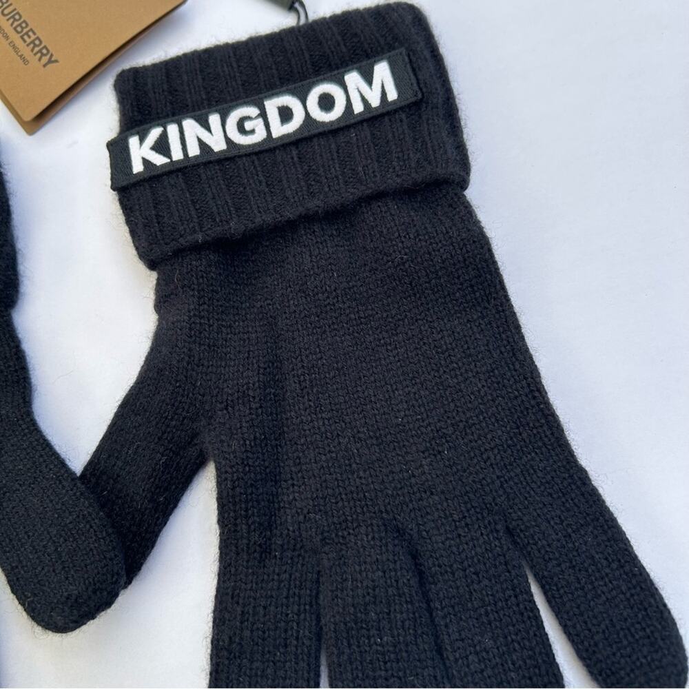 Burberry Kingdom Logo Cashmere Gloves in Black and White Size Small/Medium‎ - Picture 2 of 8